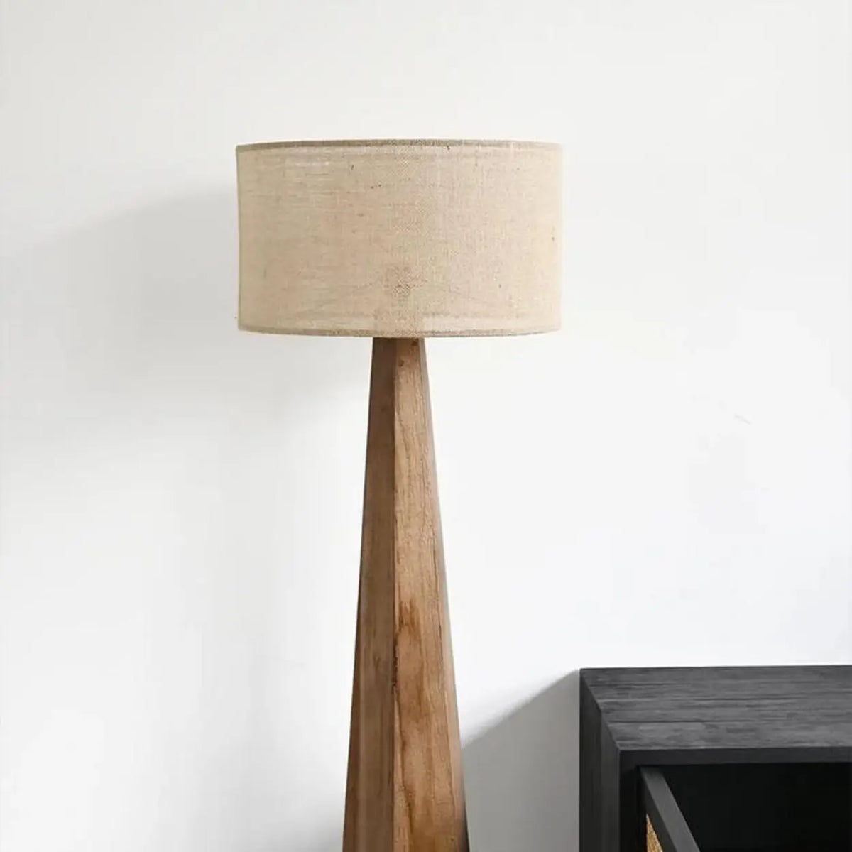 Rustic Push-Thru Wood Tree Fabric Drum Floor Lamp