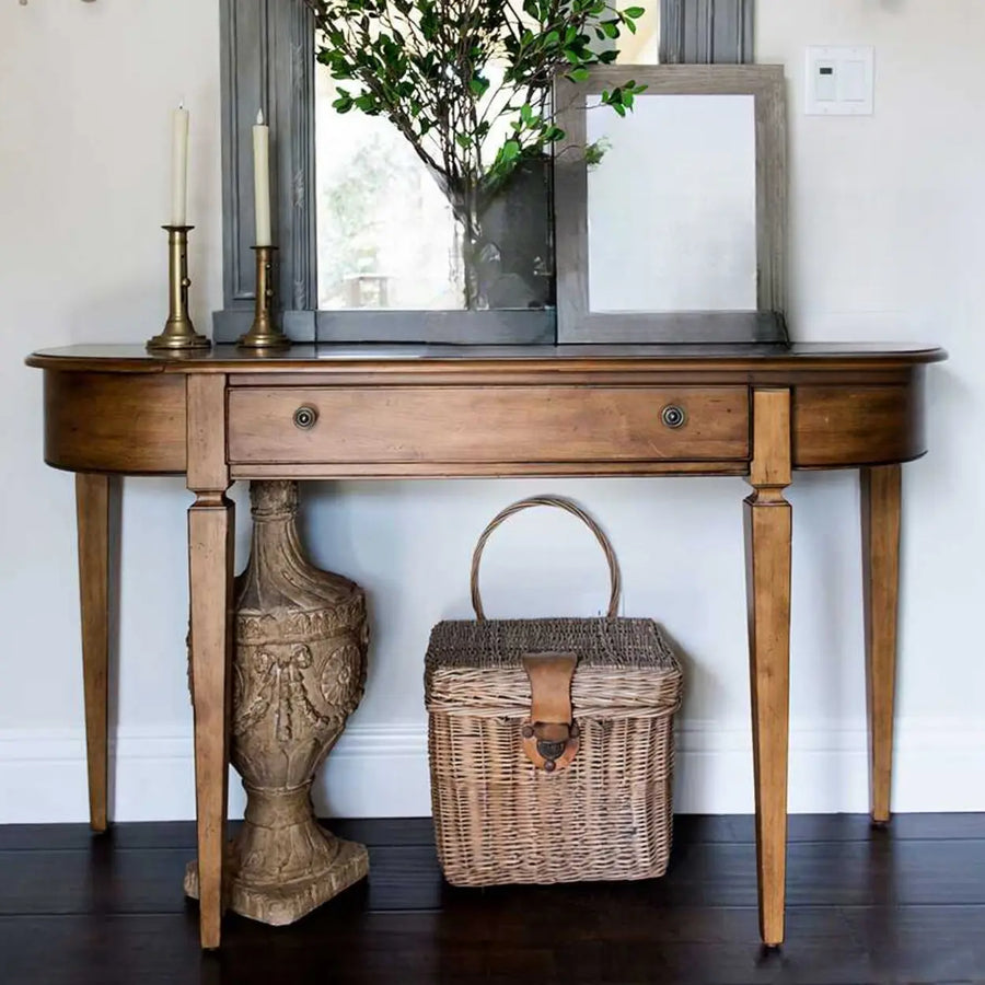 Rustic Storage Half-Moon Wooden Brown Console Table