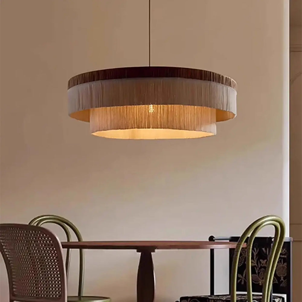 Rustic Wabi-sabi Tiered Fringe Round Adjustable Chandelier