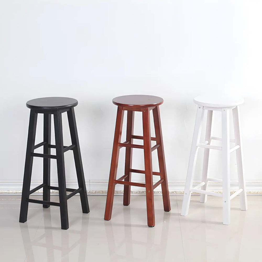 Rustic Wood Black Walnut White Round Bar Stool With Footrest