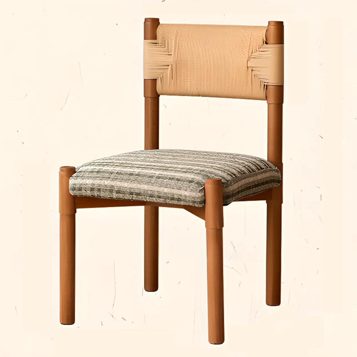 Rustic Wood Woven Rope Open Back Armless Dining Chair