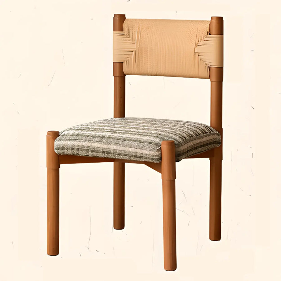 Rustic Wood Woven Rope Open Back Armless Dining Chair