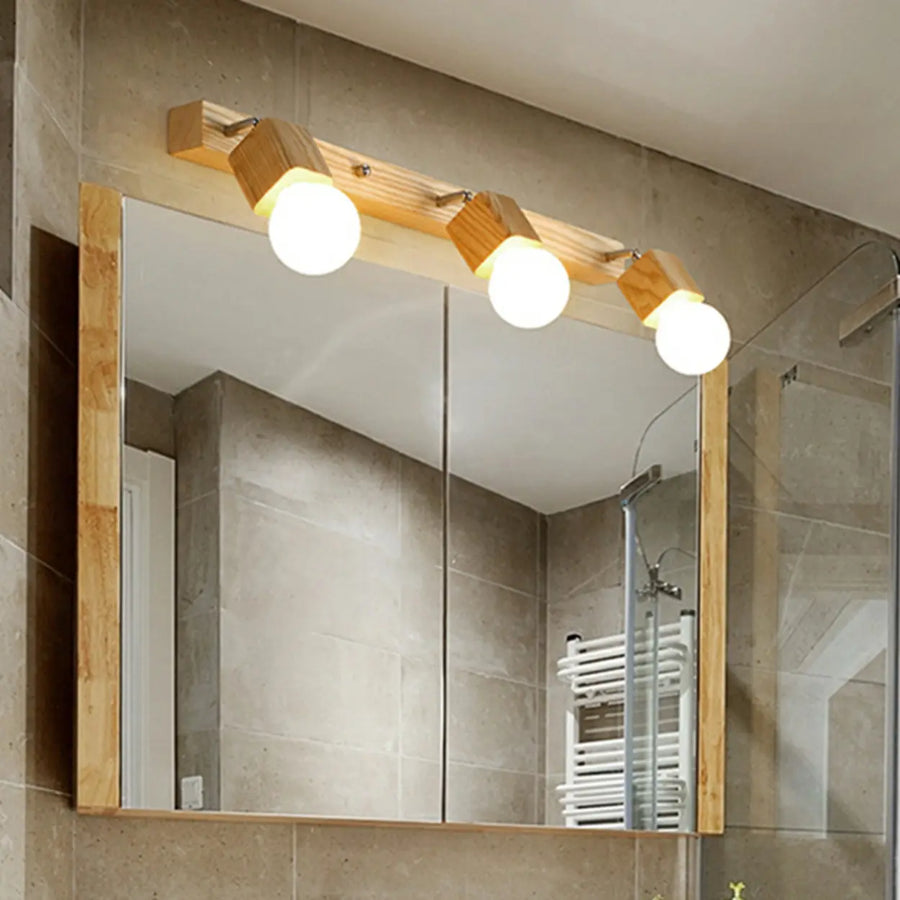 Rustic Wooden Geometric 3-Light Vanity Sconce Light
