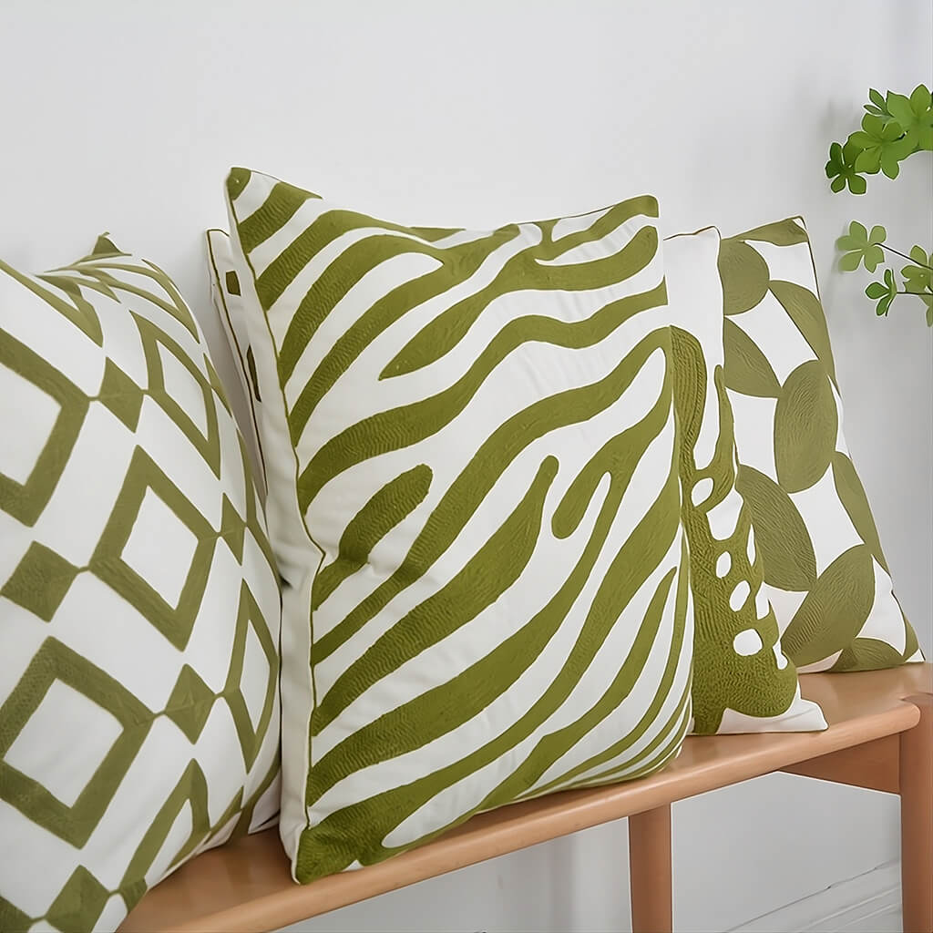 Sage Green Embroidery Throw Pillow Cover
