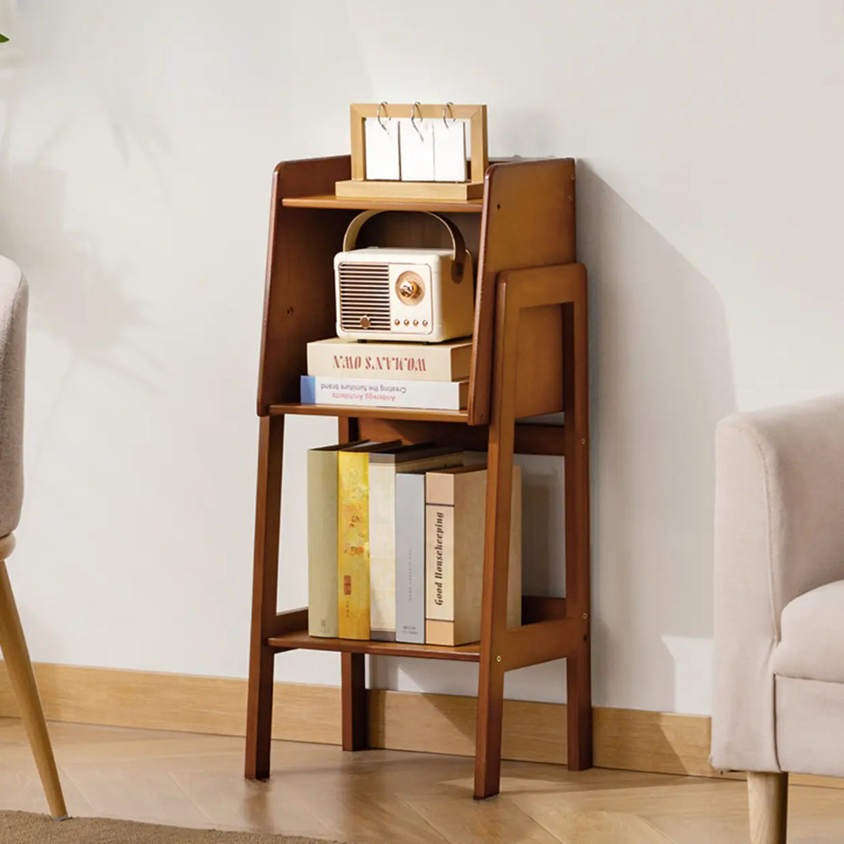 Scandinavian Bamboo Vertical Bookshelf with High Legs