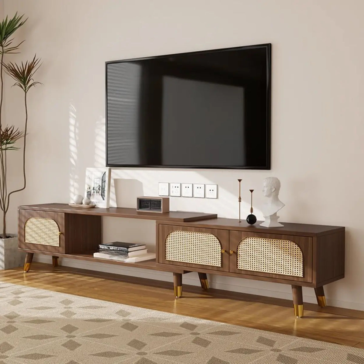 Scandinavian Black Rectangle Shelves Cabinet TV Stand