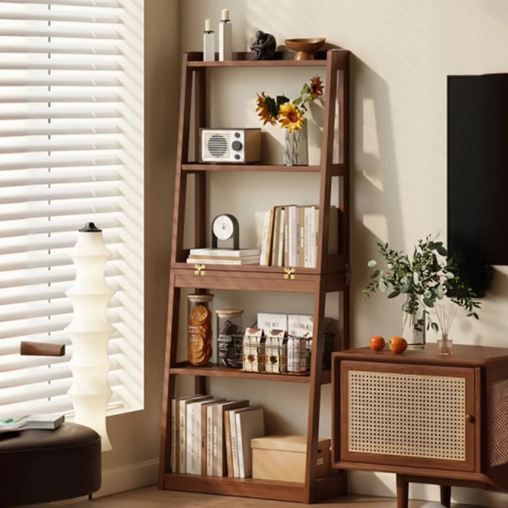 Scandinavian Corner Vertical Foldable Wood Ladder Bookshelf
