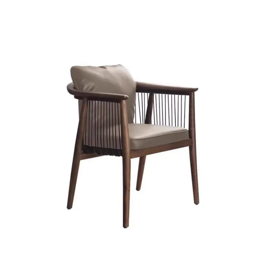 Scandinavian Curved Back Rope Cushion Wood Arm Dining Chair