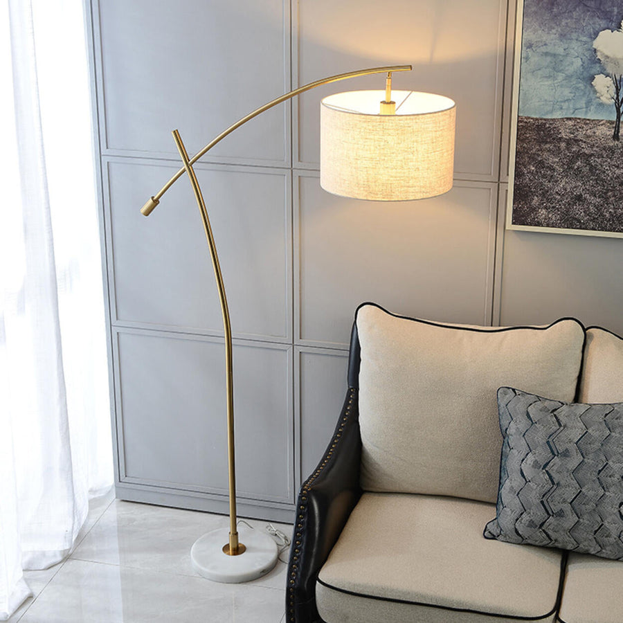 Scandinavian Fabric Drum Arched Gold Floor Lamp