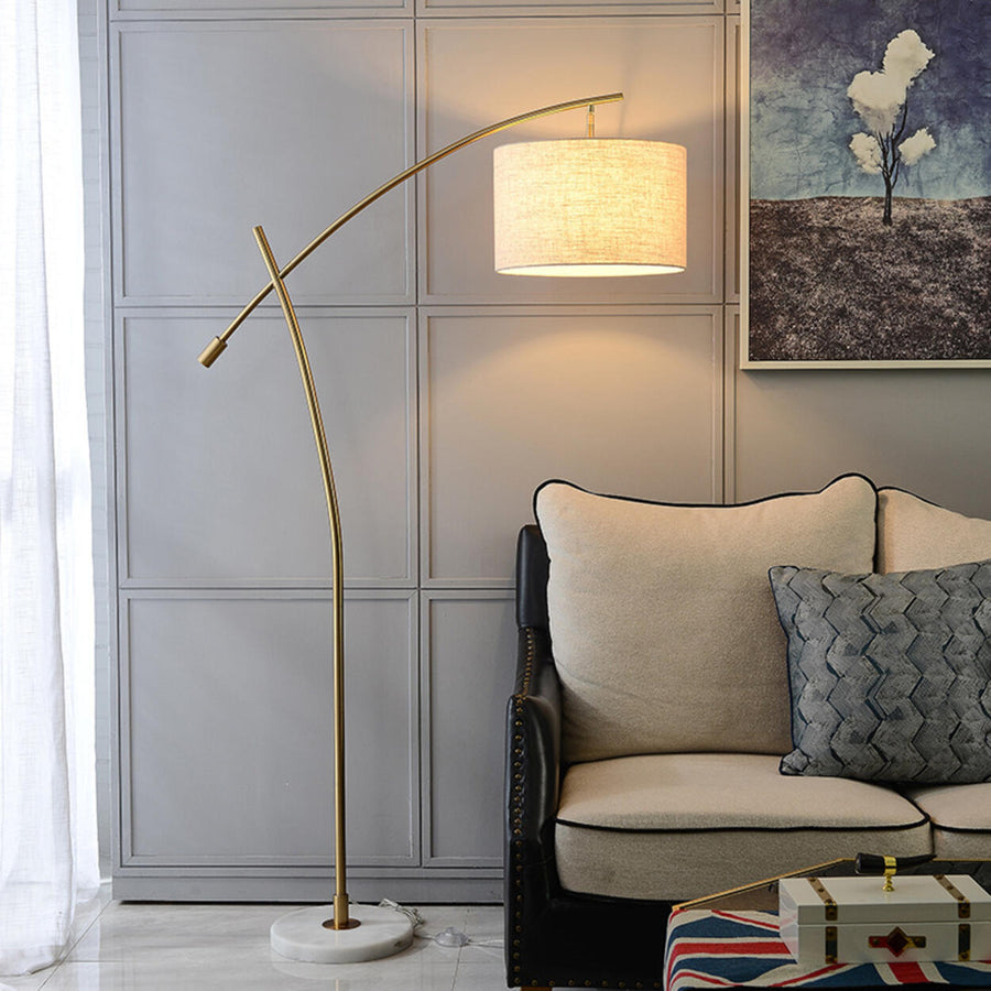 Scandinavian Fabric Drum Arched Gold Floor Lamp
