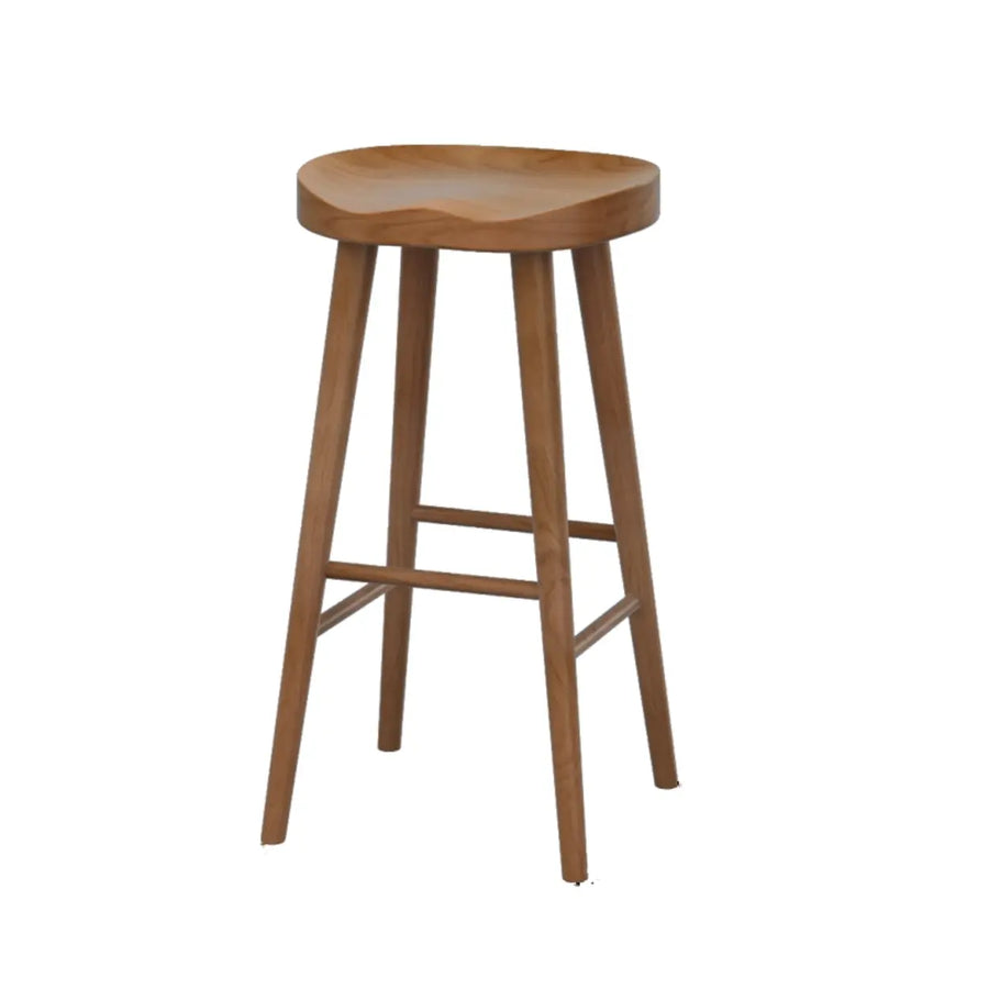 Scandinavian Minimalist Brown Wood Bar Stool with Footrest