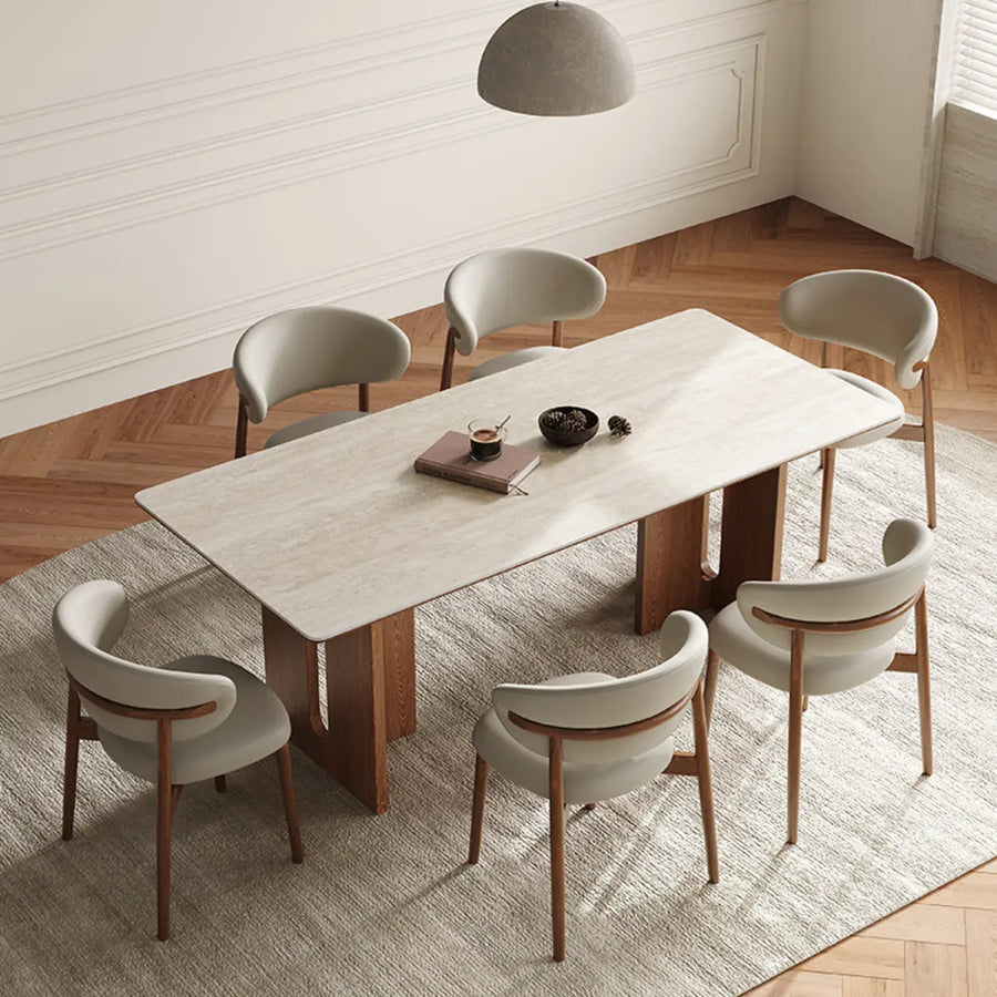 Scandinavian Minimalist Rectangle Beige Stone Top Dining Table