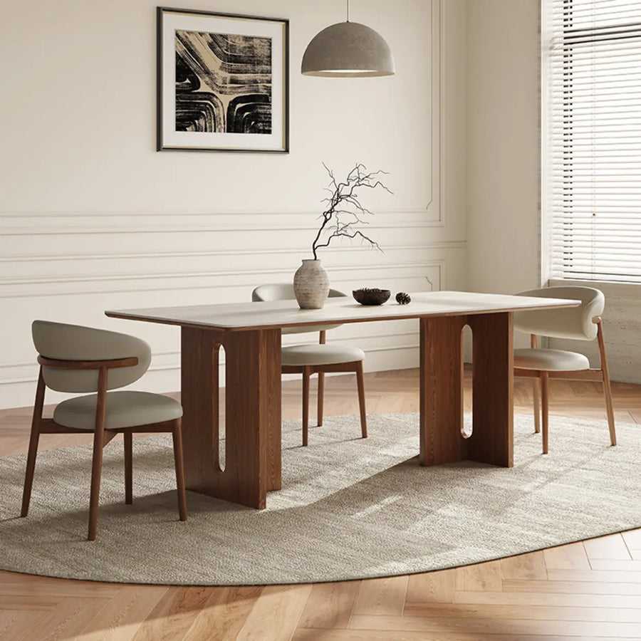 Scandinavian Minimalist Rectangle Beige Stone Top Dining Table