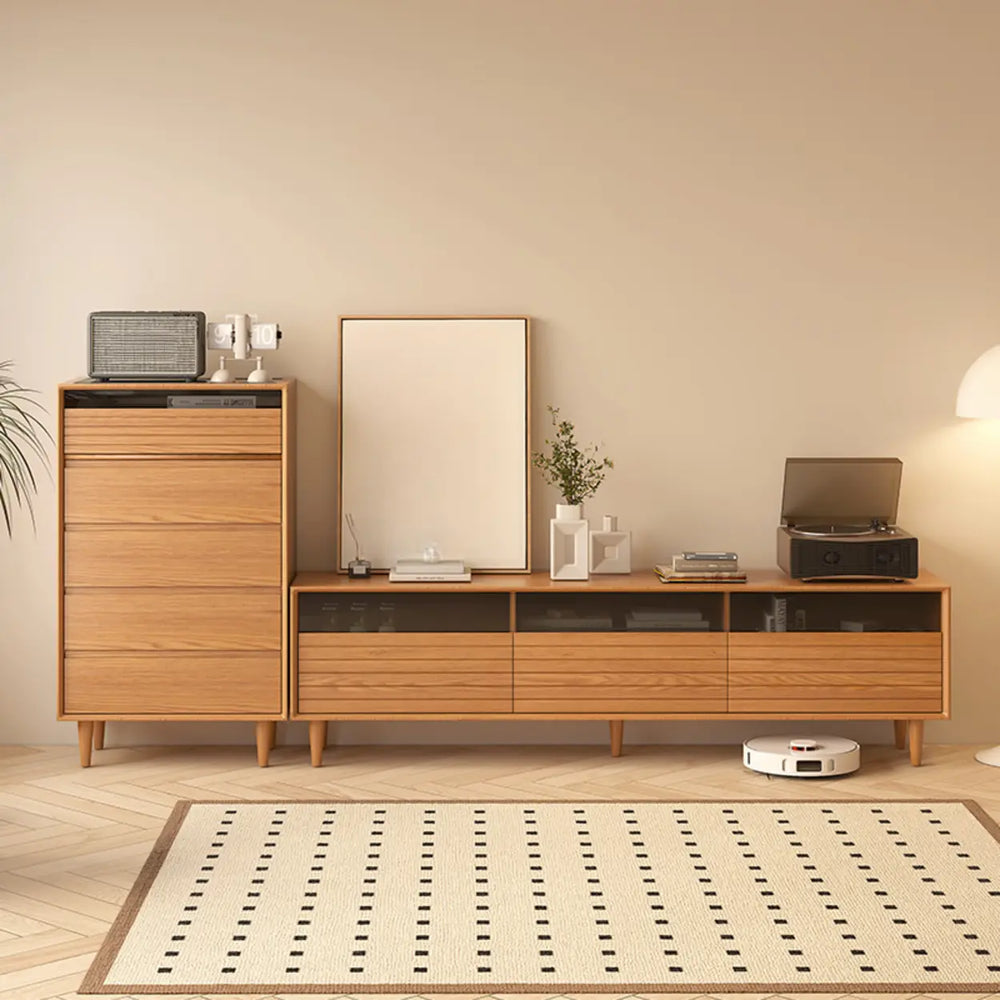 Scandinavian Natural Finish Cherry Drawers TV Stand