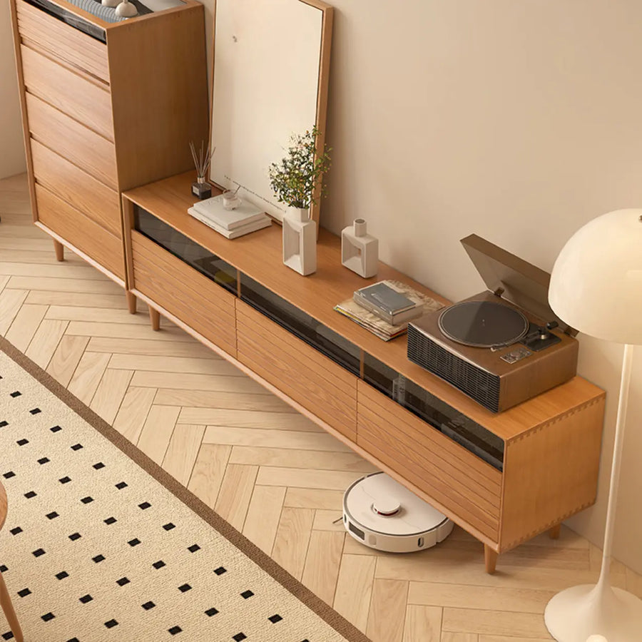 Scandinavian Natural Finish Cherry Drawers TV Stand