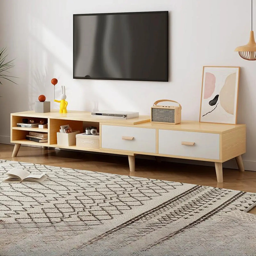 Scandinavian Oak Wooden Rectangle TV Stand with Storage