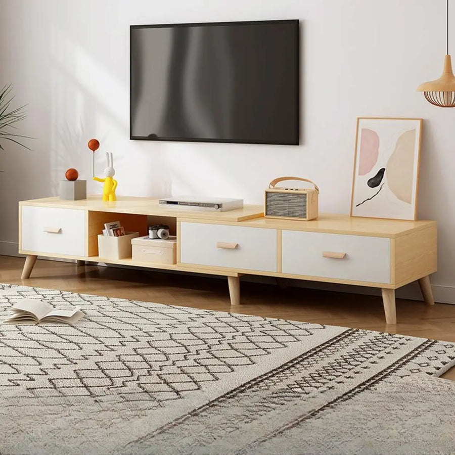 Scandinavian Oak Wooden Rectangle TV Stand with Storage