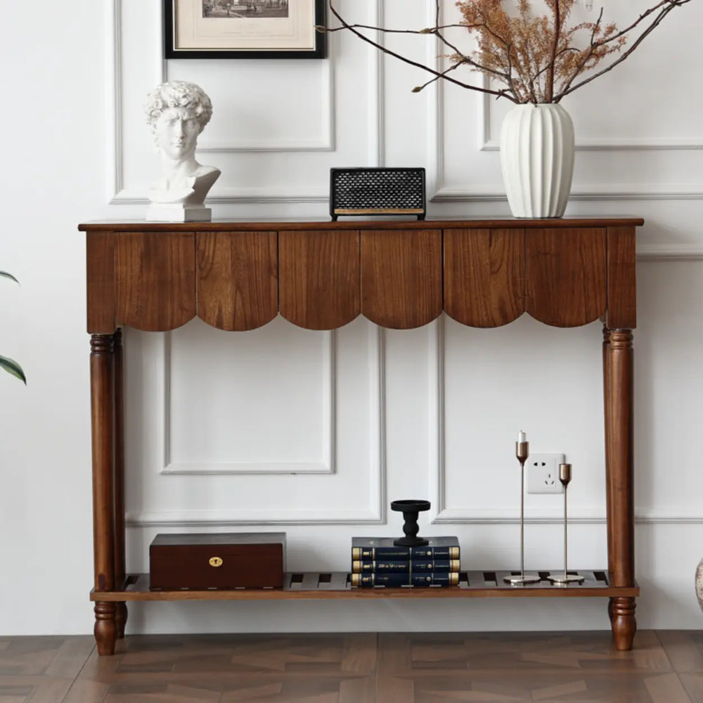 Scandinavian Rectangular Wood Console Table with Floor Shelf