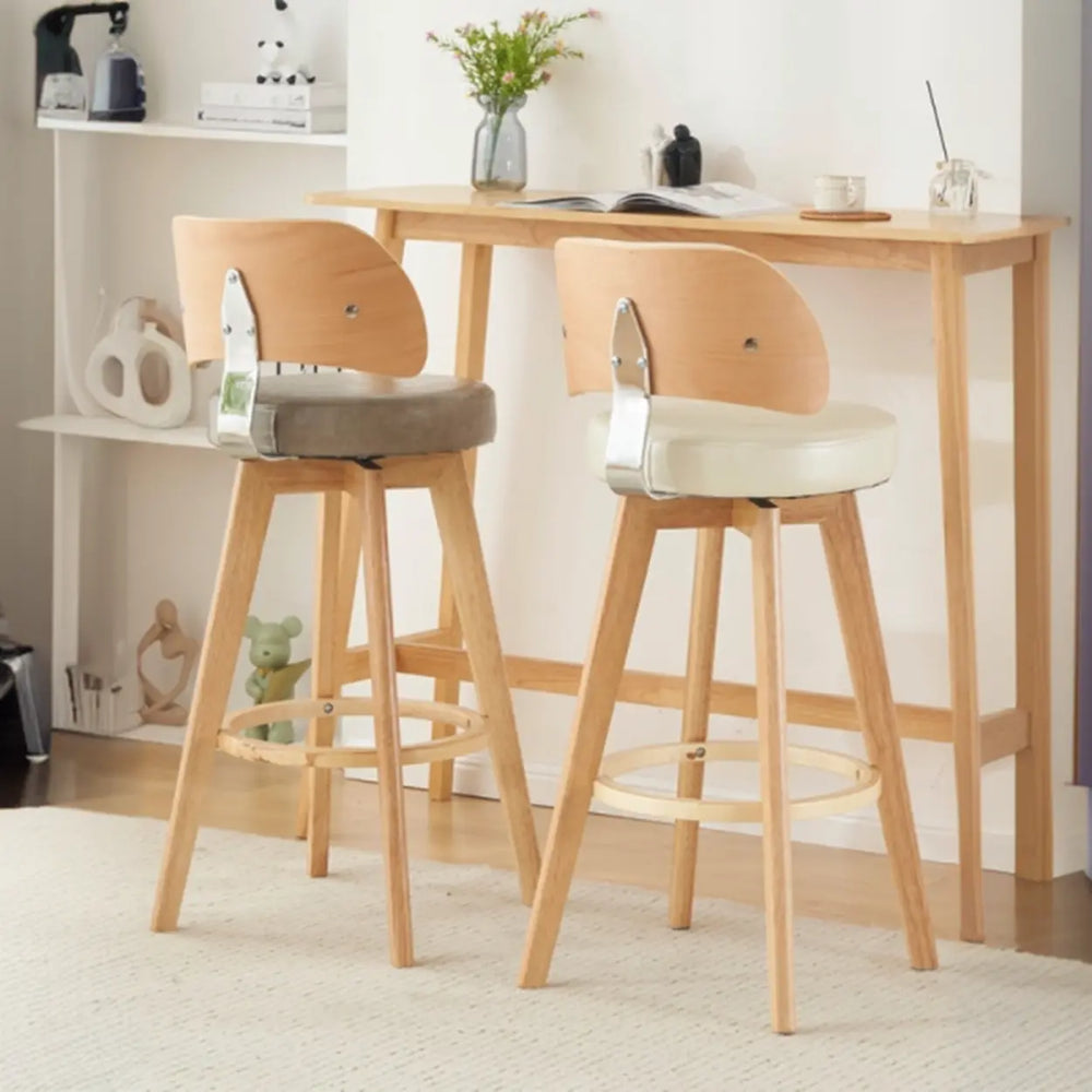 Scandinavian Swivel Wood Low Back Leather Padded Bar Stool
