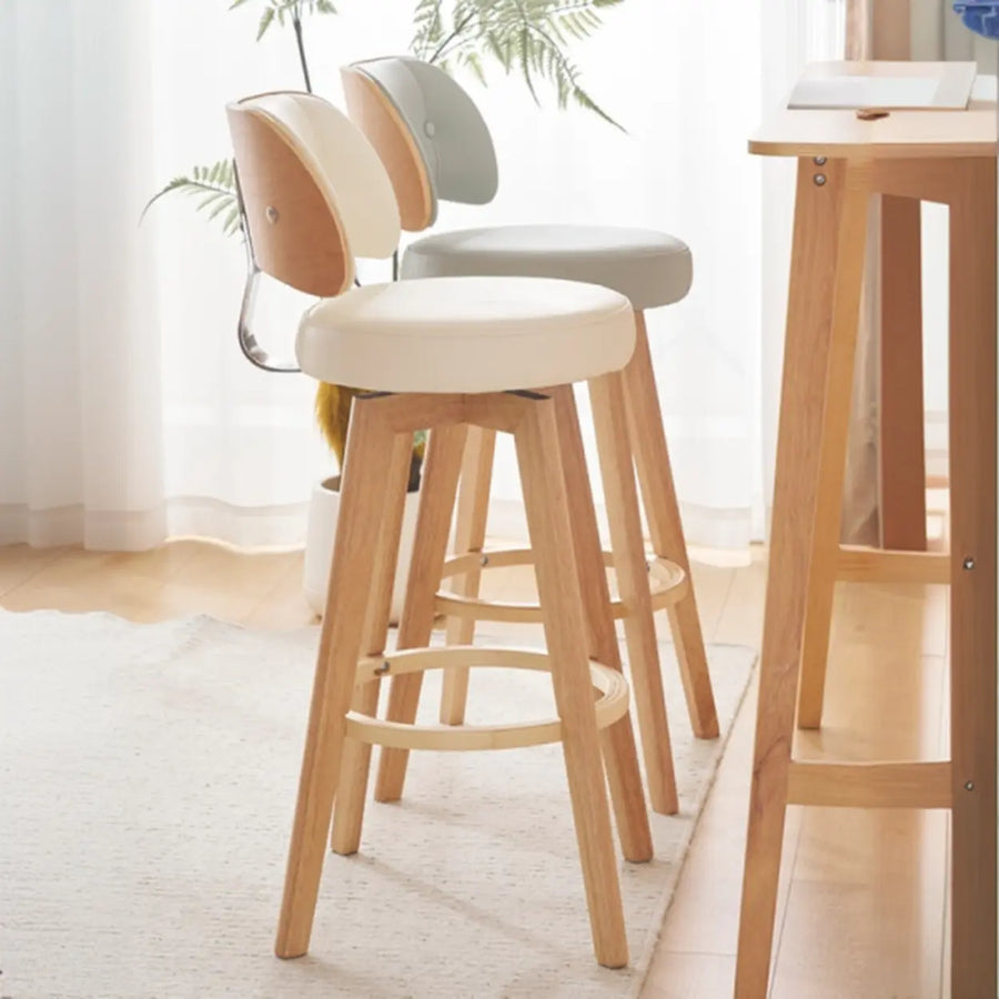 Scandinavian Swivel Wood Low Back Leather Padded Bar Stool