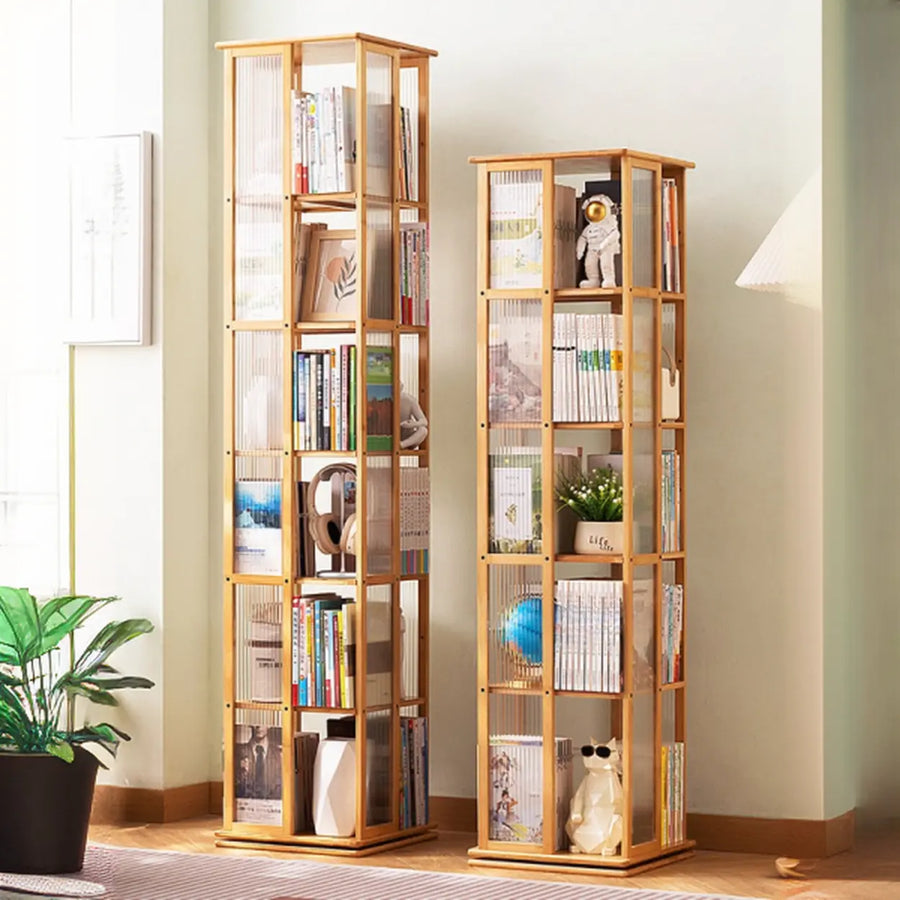 Scandinavian Vertical Tall Bamboo Rotating Bookshelf Tower