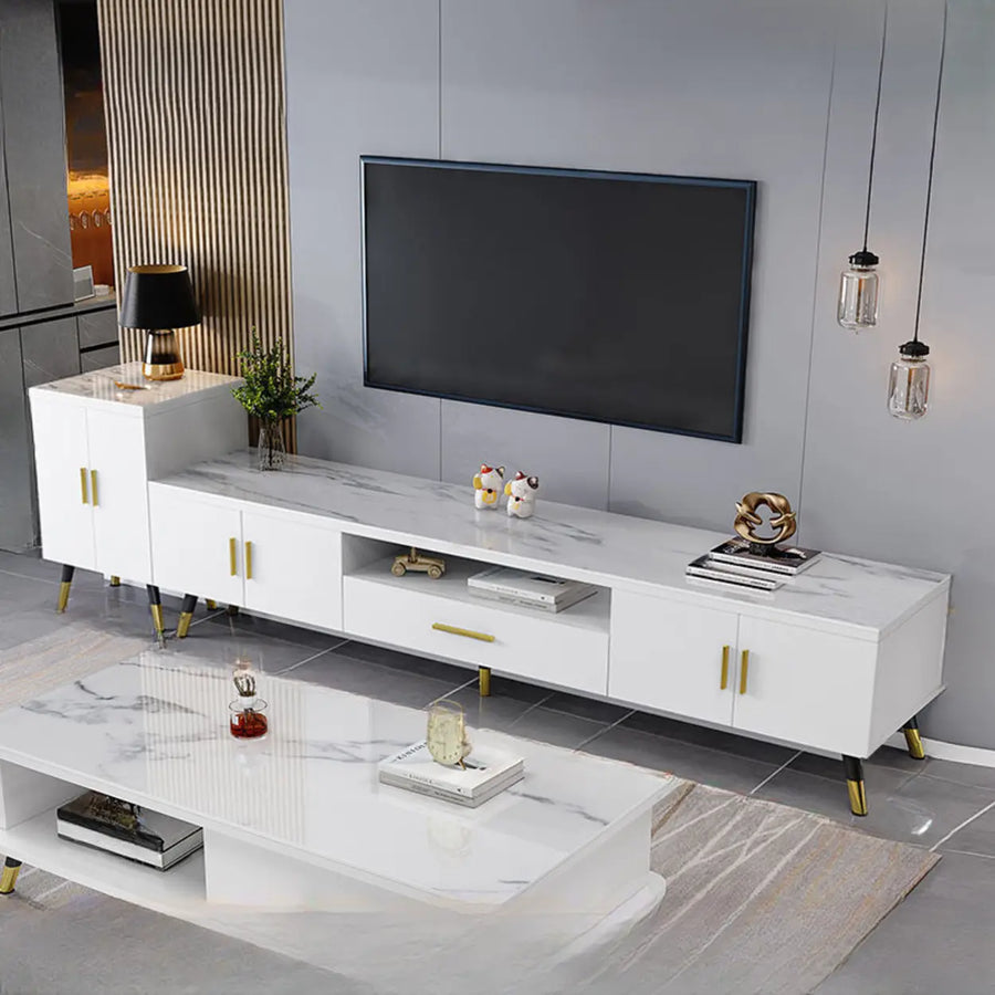 Scandinavian White Glass Cabinet Drawers TV Stand