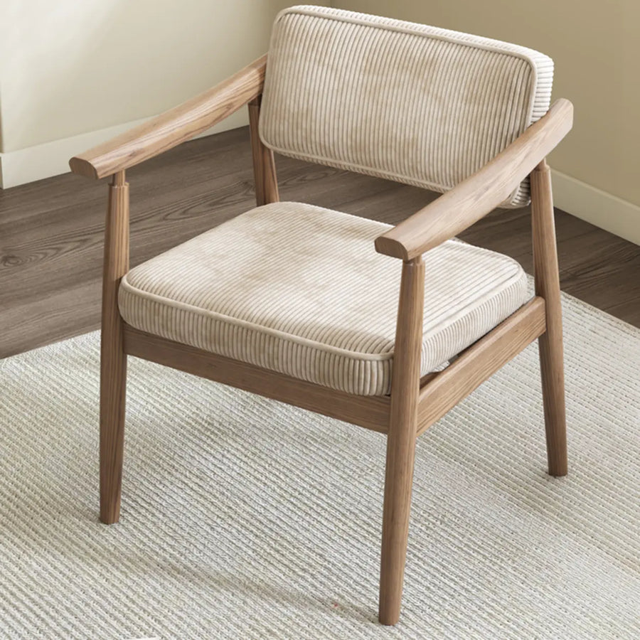 Scandinavian Wood Dining Chair with Padded Fabric Seat