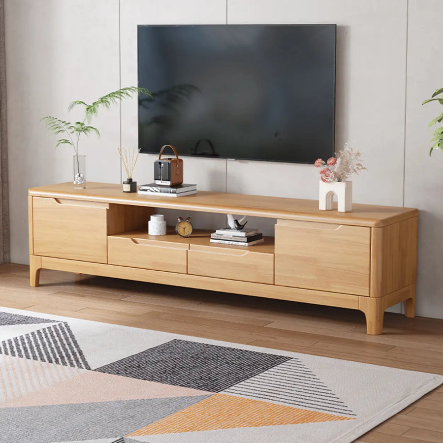 Scandinavian Wood TV Stand with Storage Drawers