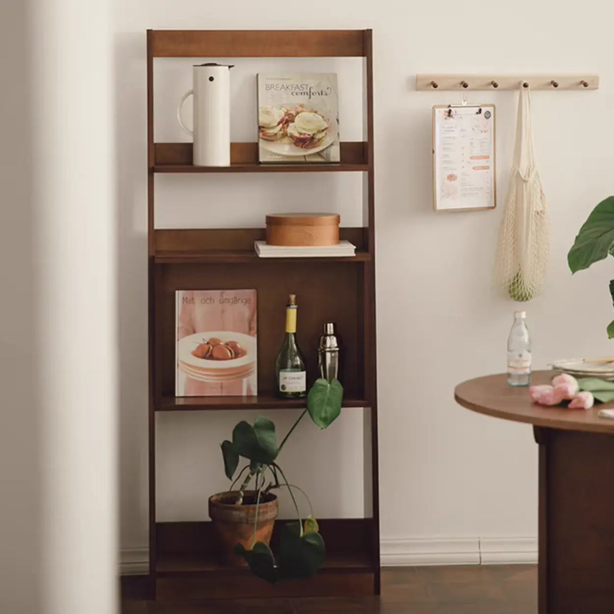 Scandinavian Wood Vertical Open Back Ladder Bookshelf