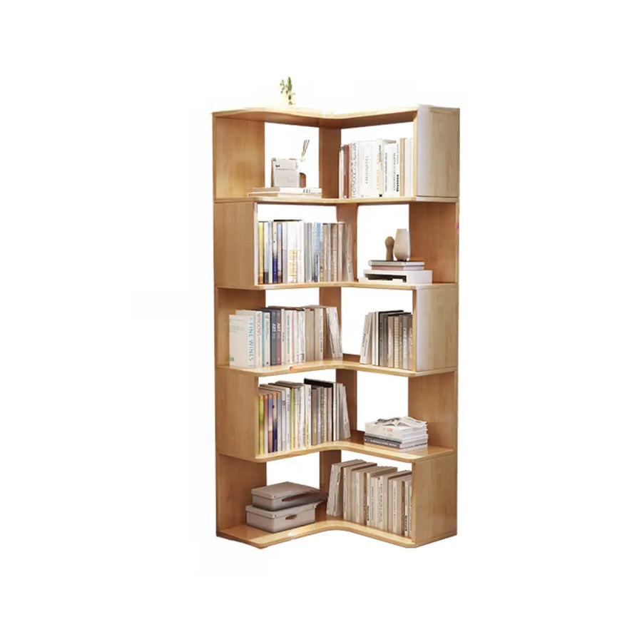Scandinavian Wooden Vertical Corner L-Shaped Bookshelf
