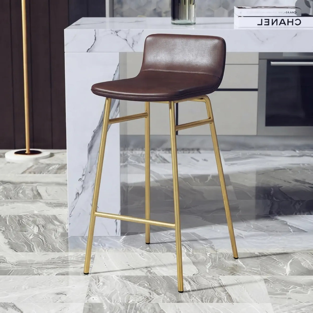 Set of 2 Faux Leather Counter & Bar Stools with Backrest and Metal Frame