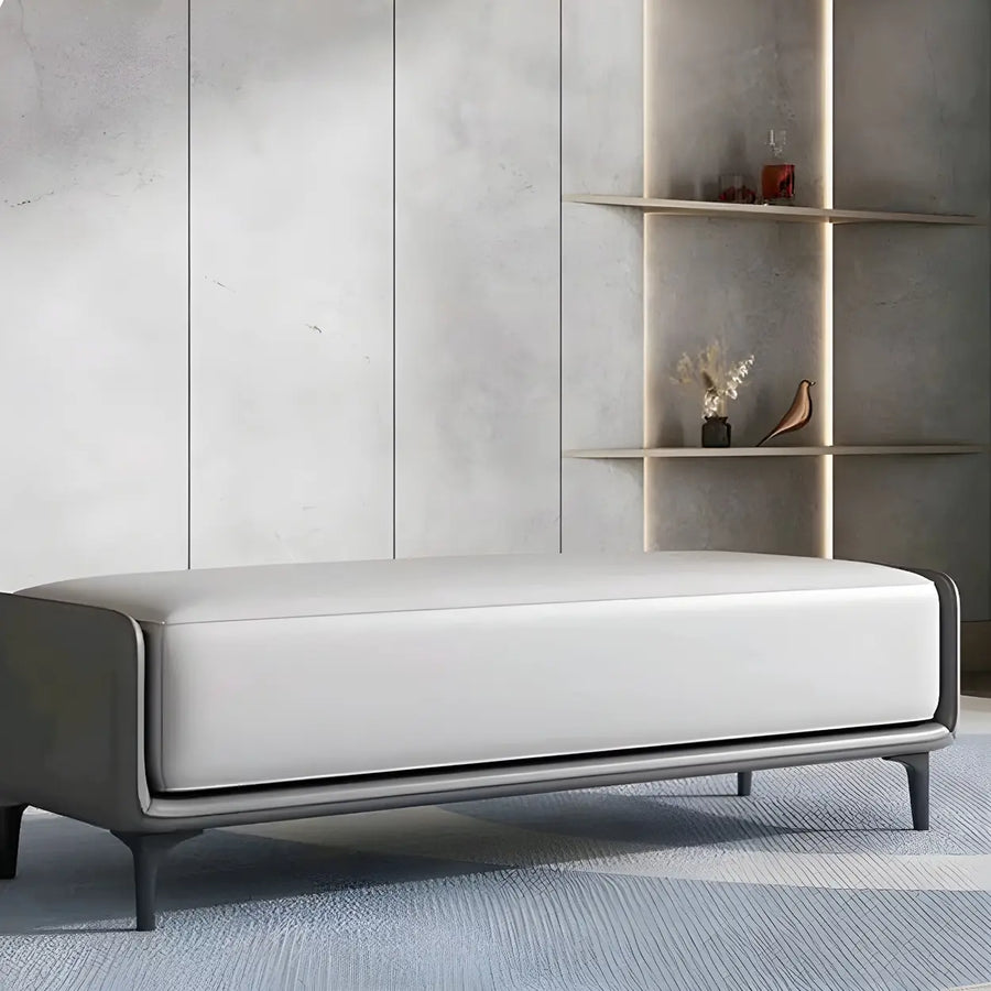 Short Grey Leather Upholstered Bedroom Bench with Legs