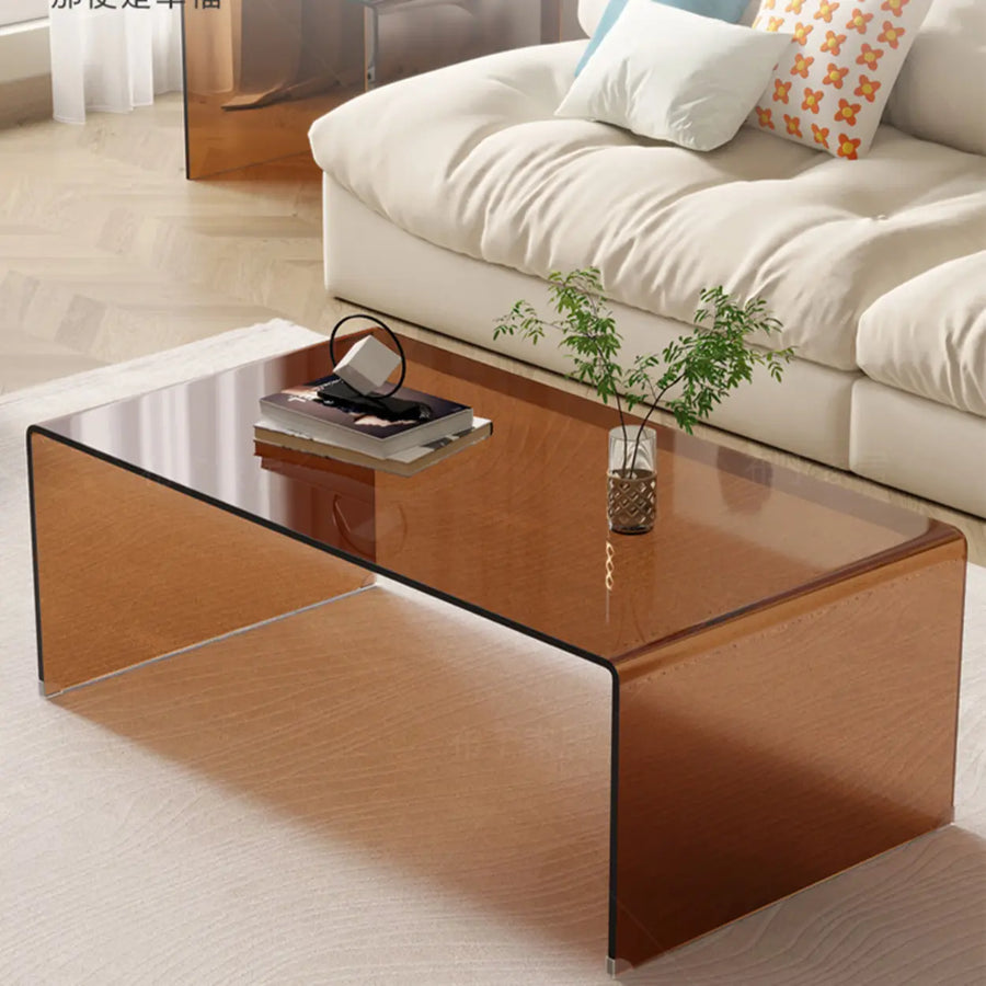 Simple Brown Glass Rectangular Sledge Coffee Table