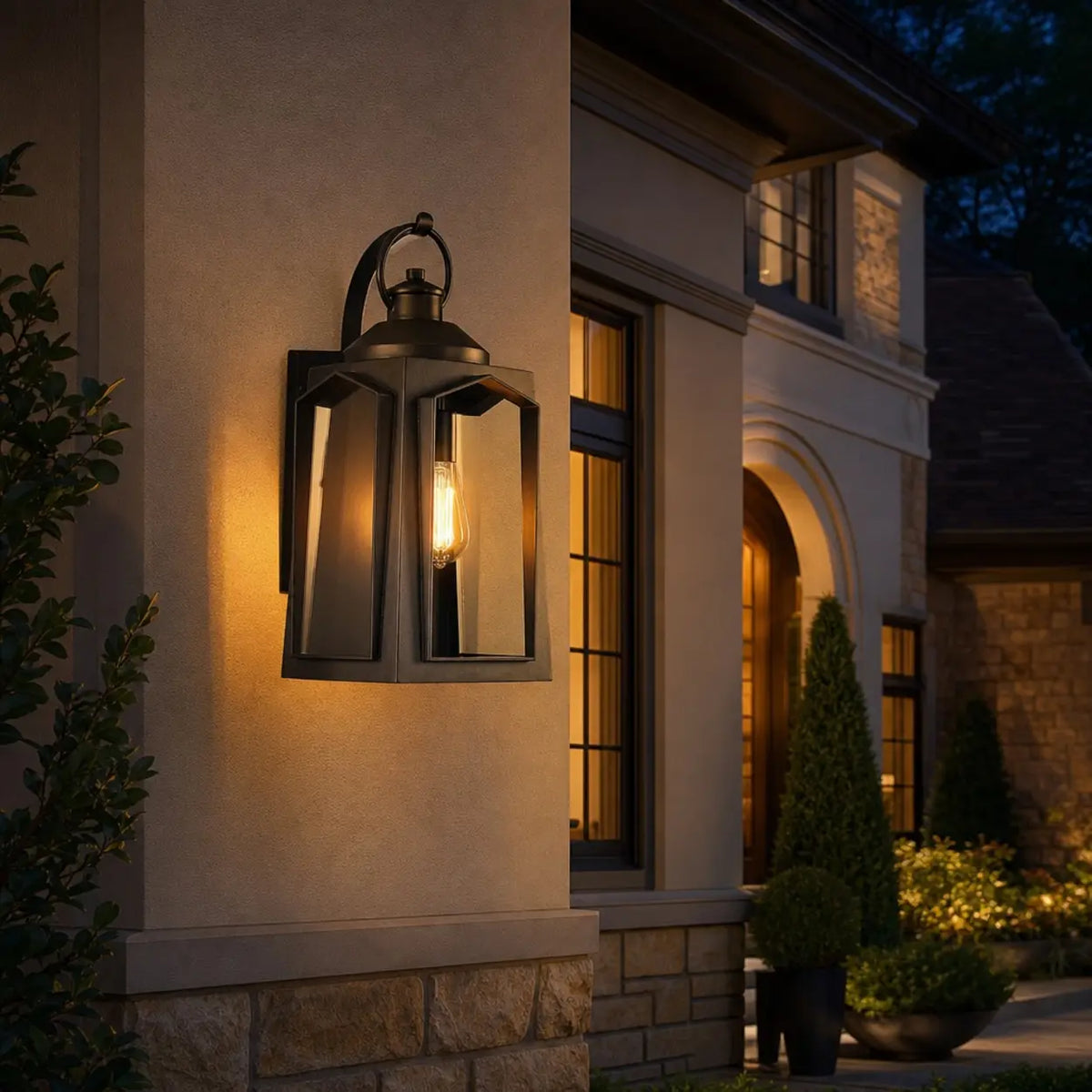 19.2-Inch Black Aluminum Outdoor Wall Lantern with Clear Glass Panels