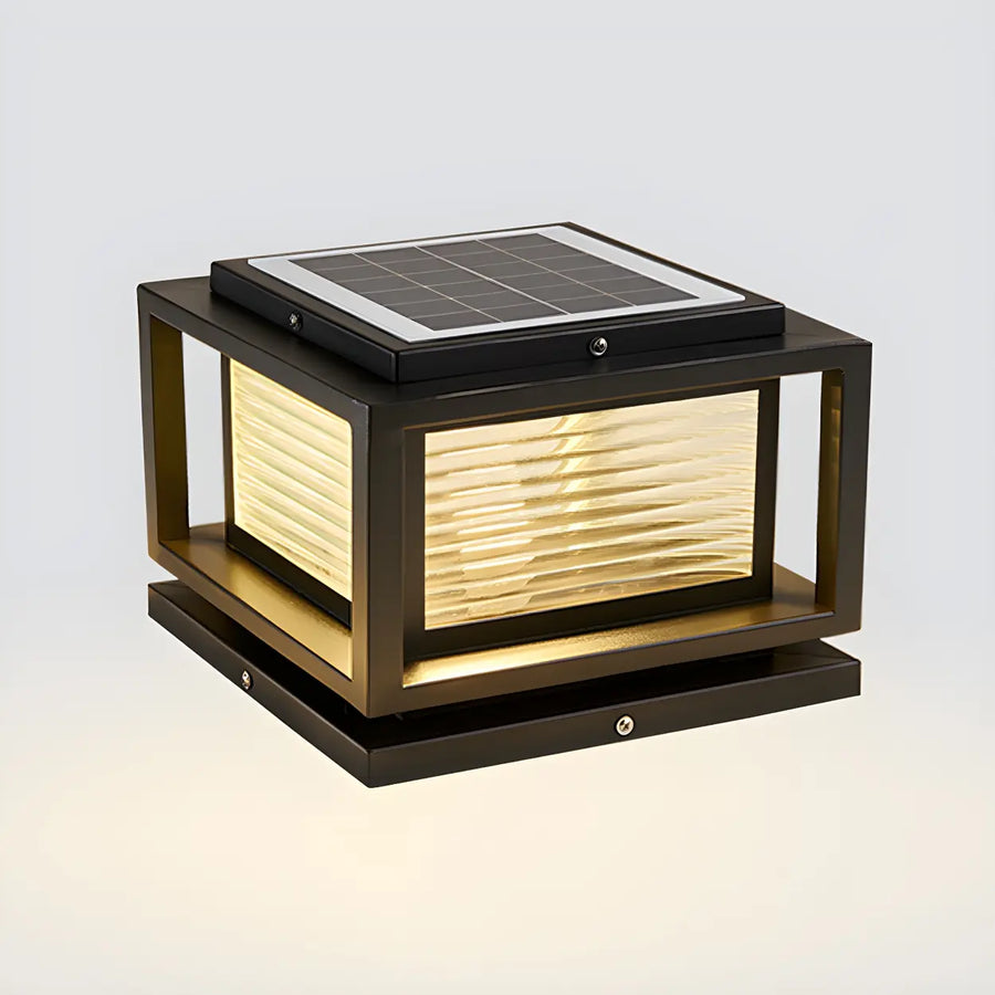 Simple Rectangular Metal Outdoor Solar Pillar Light Black