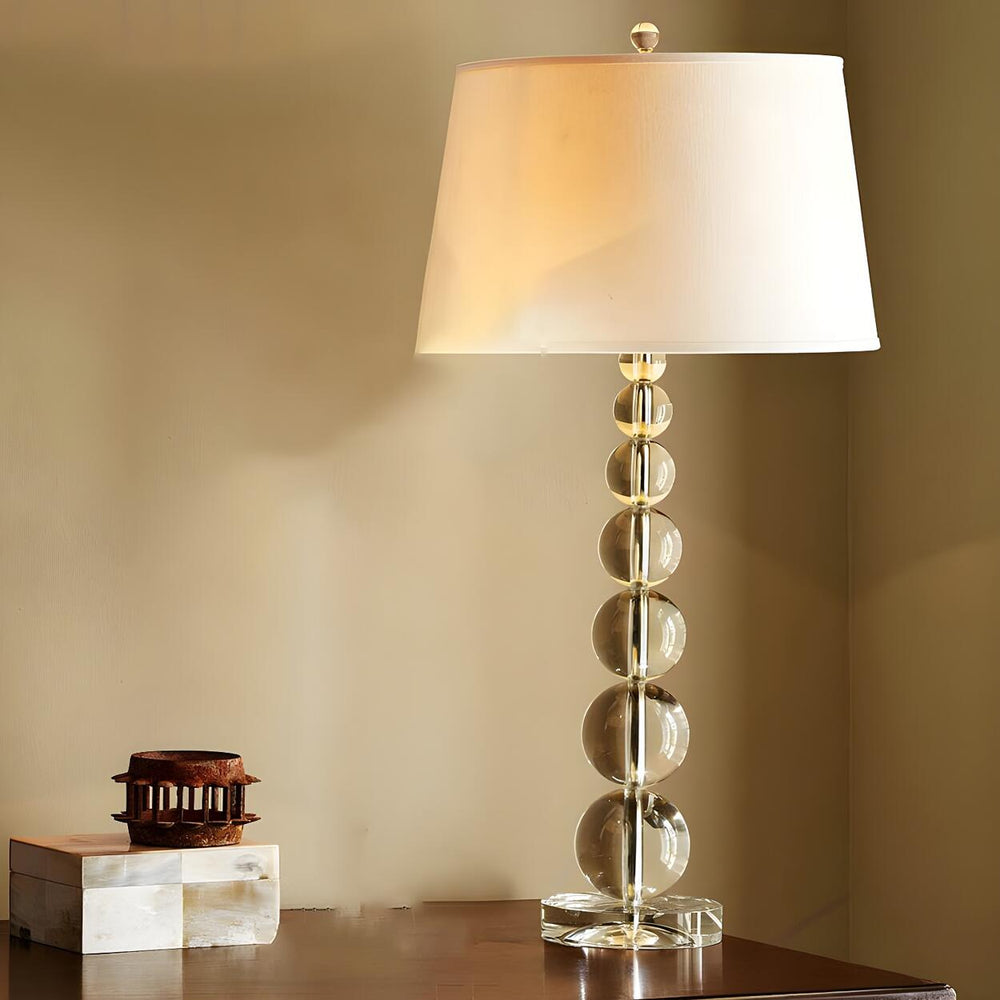 Simple White Fabric Crystal Ball Tower Base Table Lamp