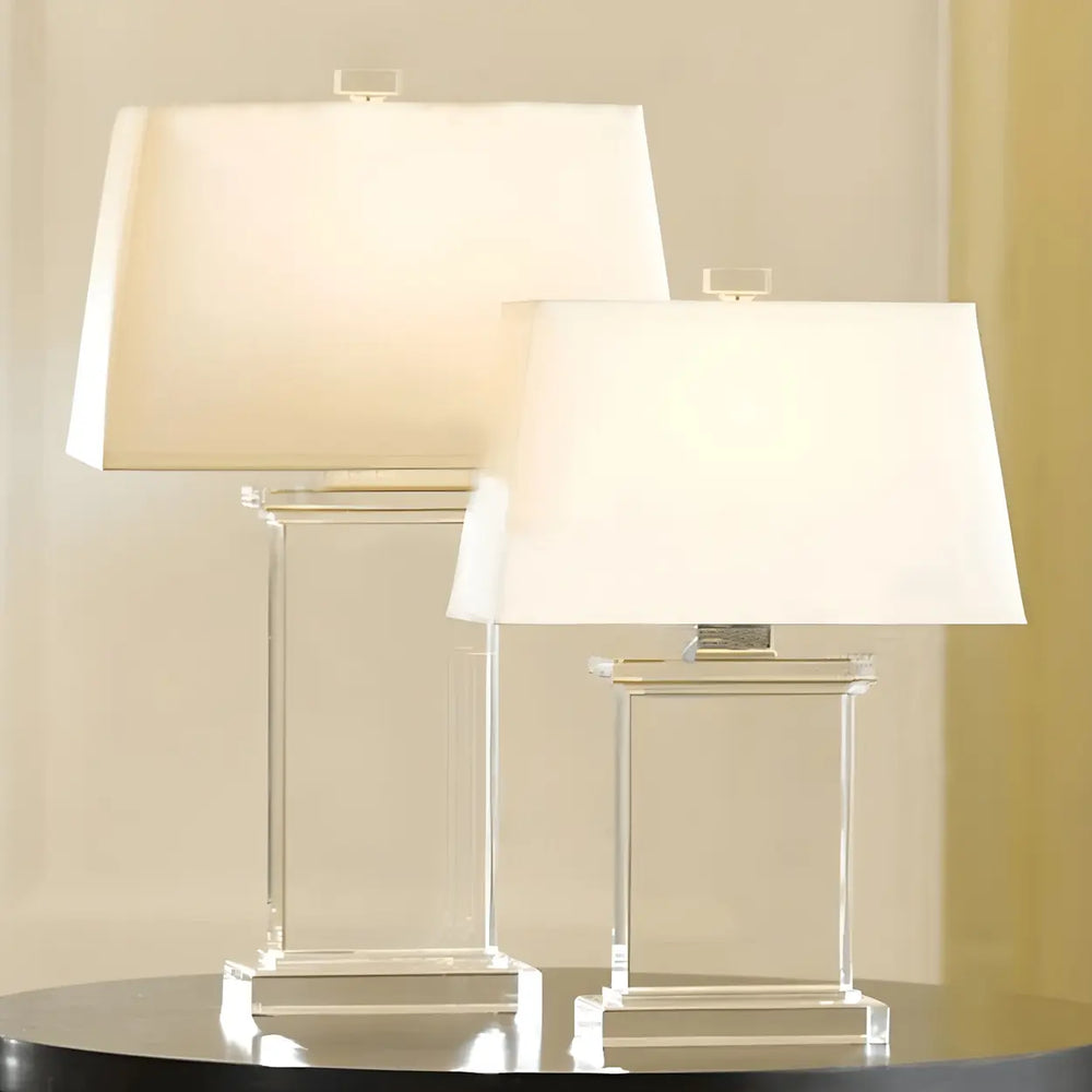 Simple White Fabric Rectangular Crystal Table Lamp