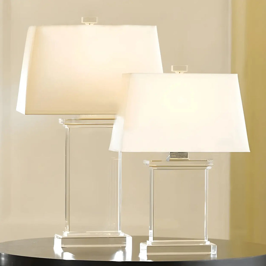 Simple White Fabric Rectangular Crystal Table Lamp
