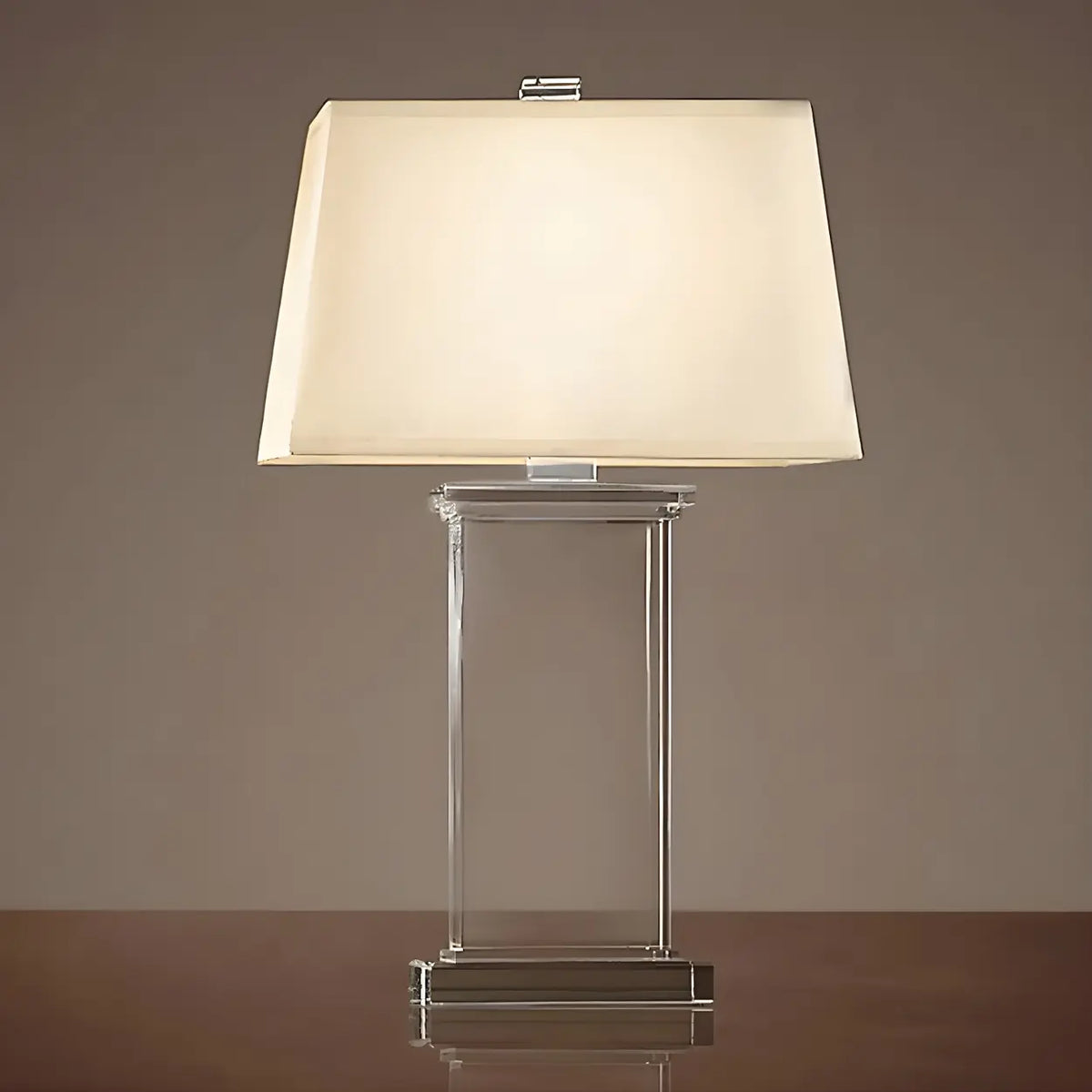 Simple White Fabric Rectangular Crystal Table Lamp