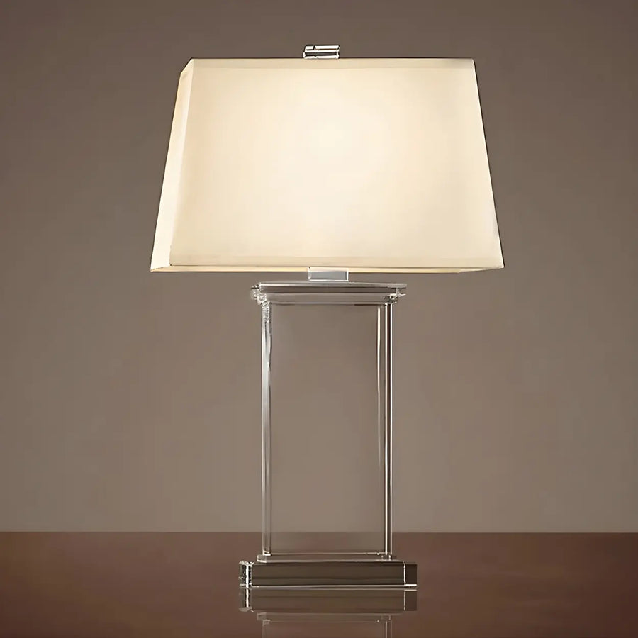 Simple White Fabric Rectangular Crystal Table Lamp