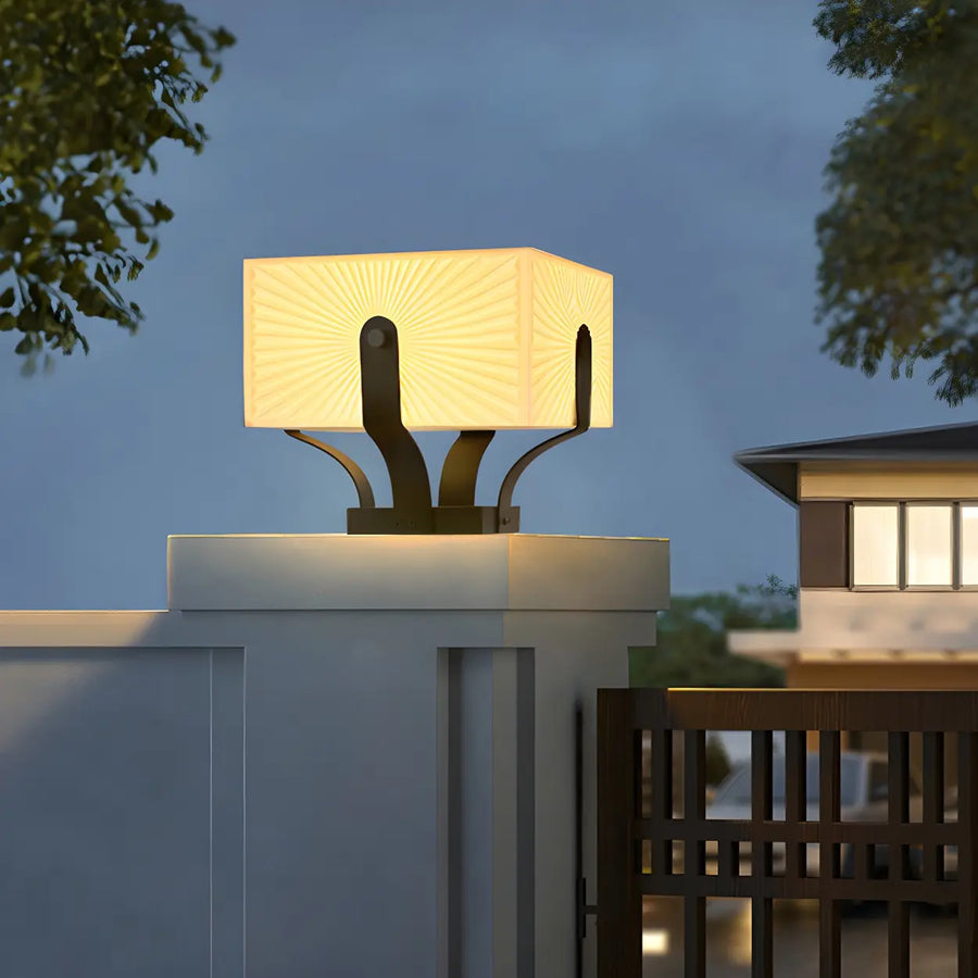 Simple White Square Solar Metal Outdoor Post Pillar Light