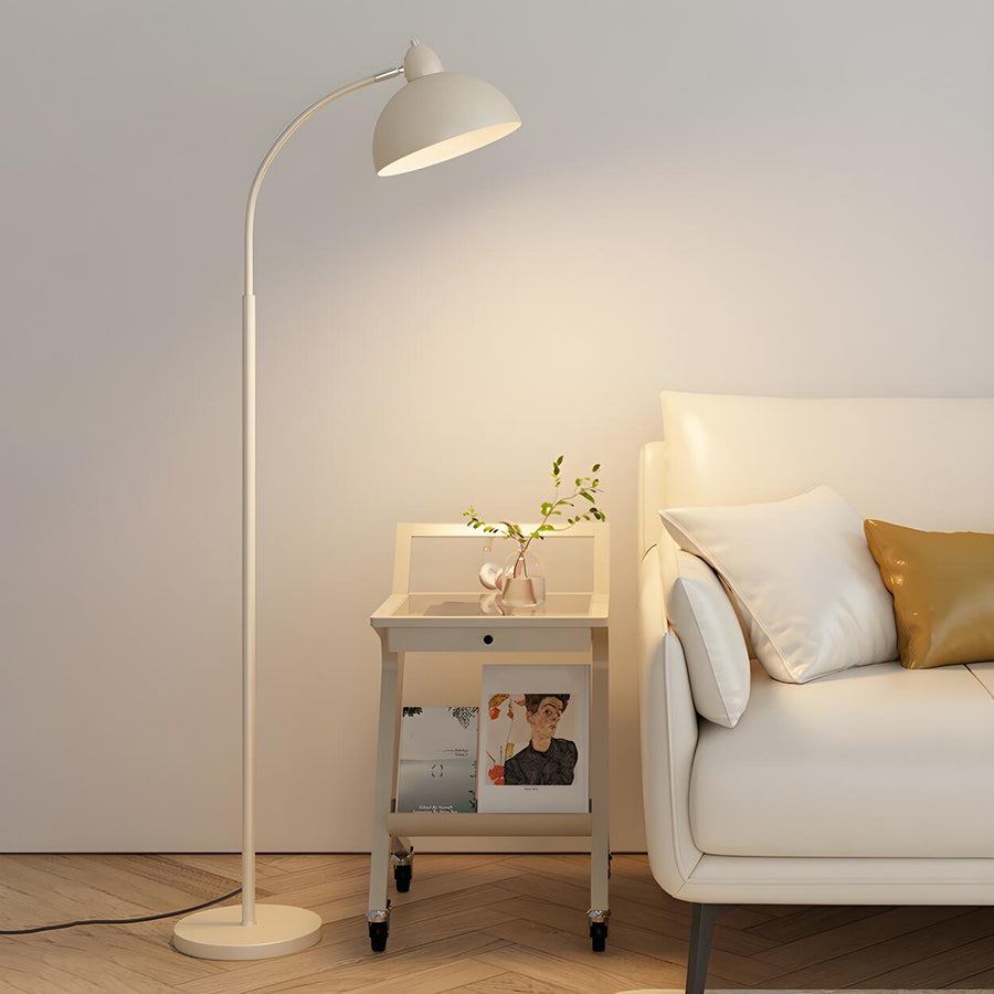 Sleek White Dome and Arc Living Room Floor Lamp