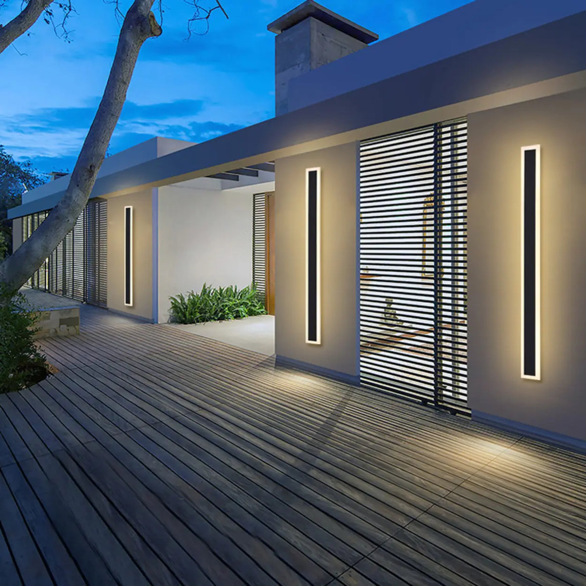 Slim Modern Black Vertical Outdoor LED Wall Light