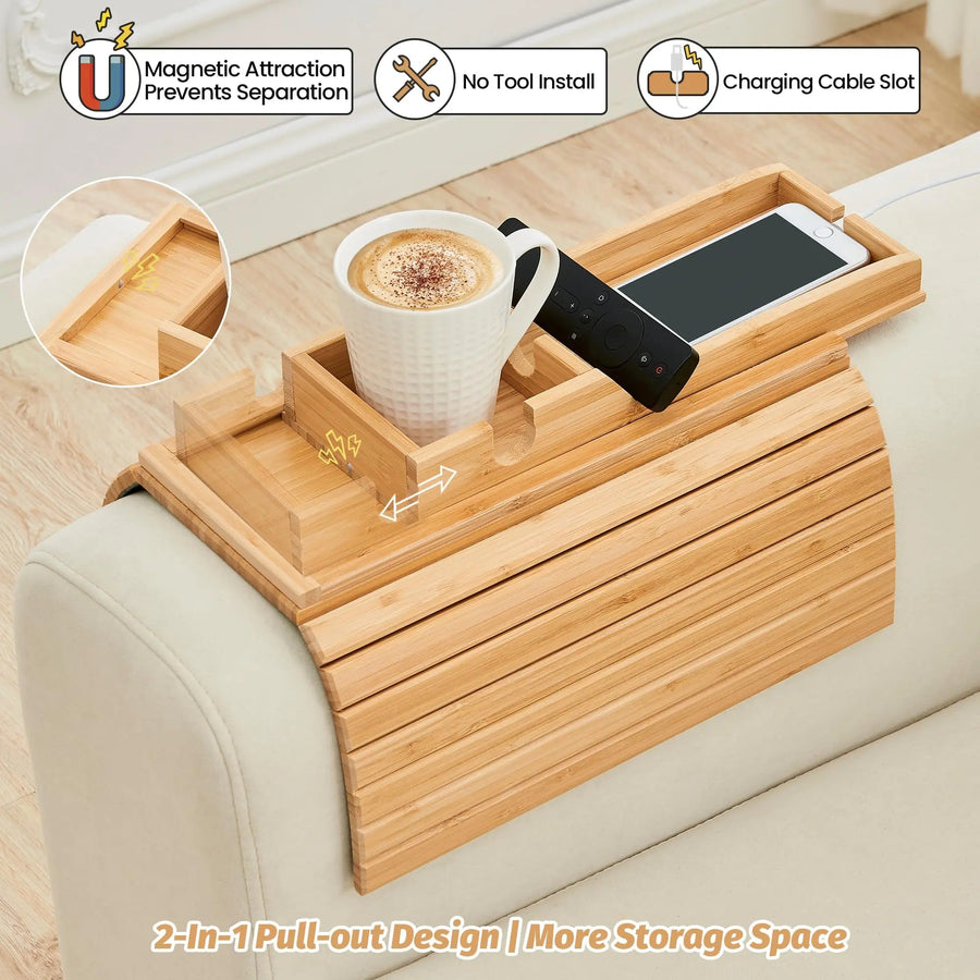 Sleepwyn Bamboo Couch Cup Holder Tray