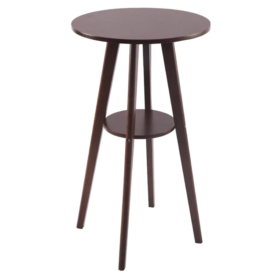 Small Natural Round Rubberwood Bar Table with Storage