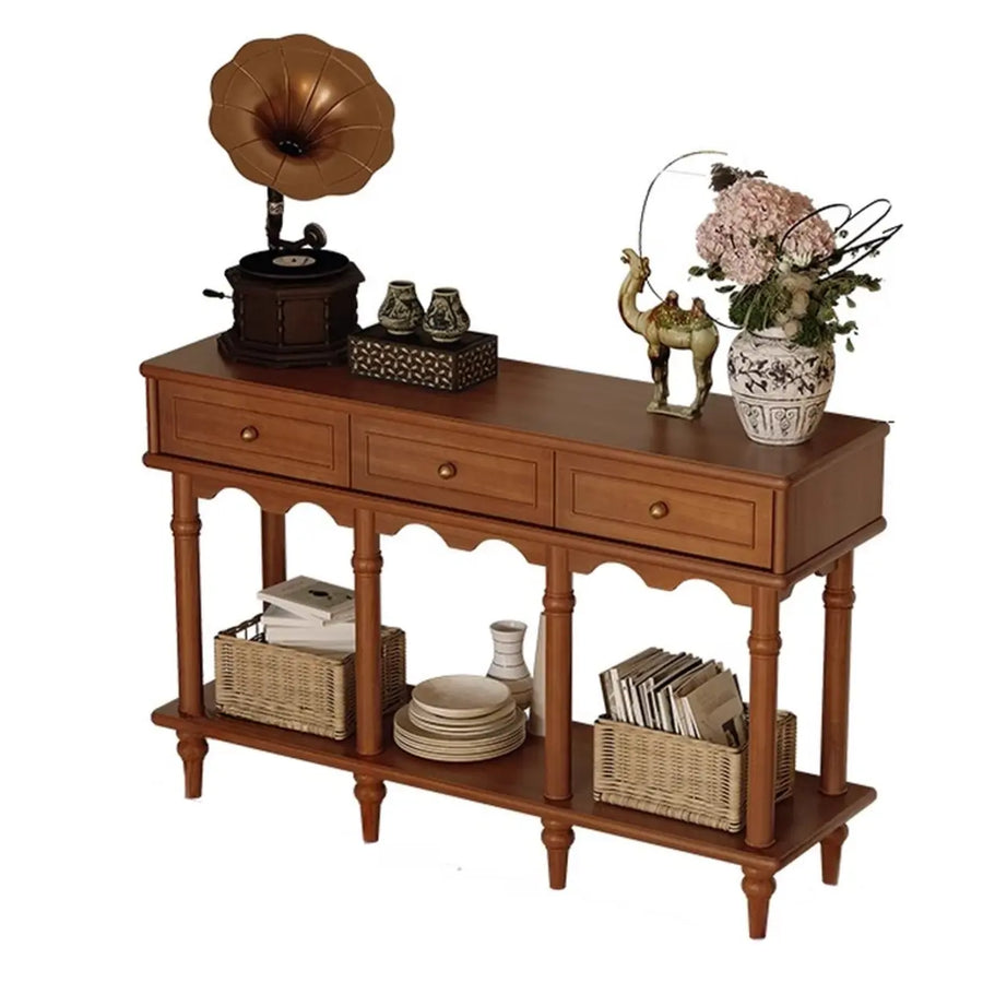 Soft Close Wooden Rectangular Brown Storage Console Table