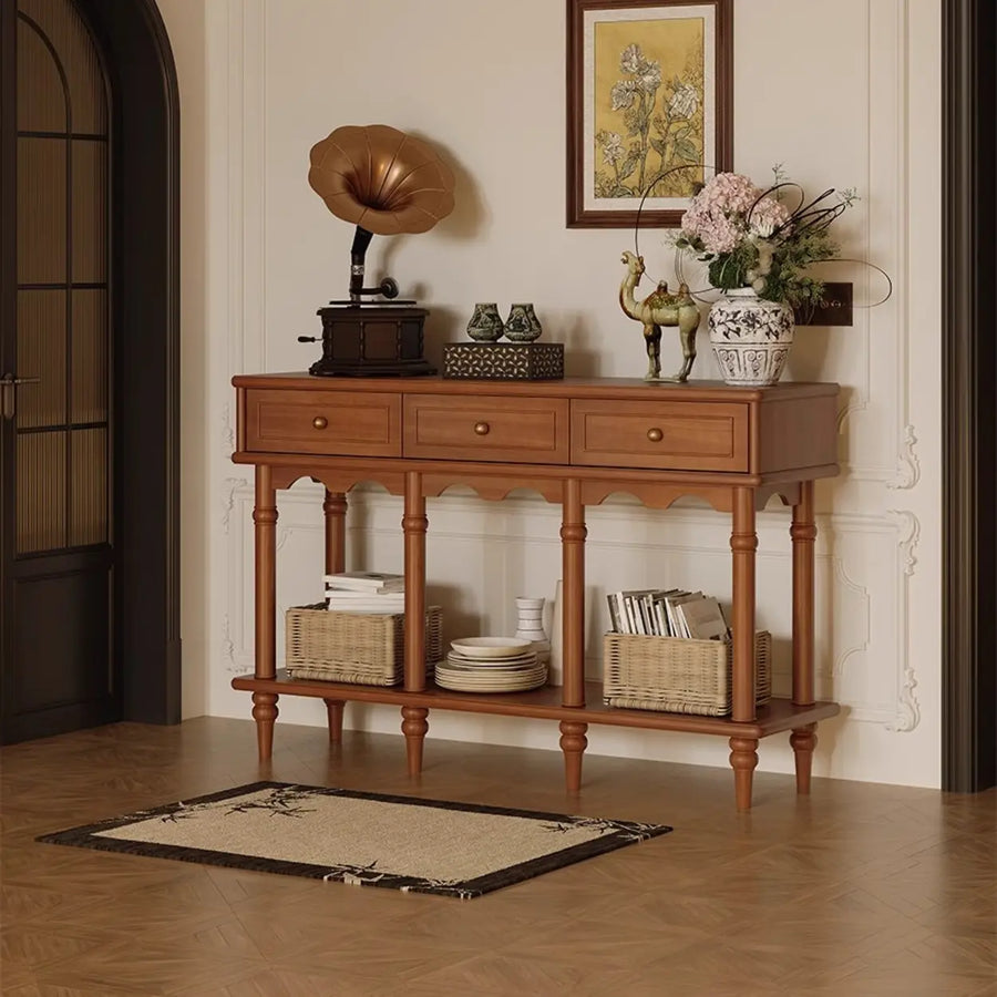 Soft Close Wooden Rectangular Brown Storage Console Table