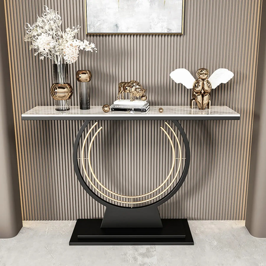 Stain Resistant Gold Circular Base Stone Console Table