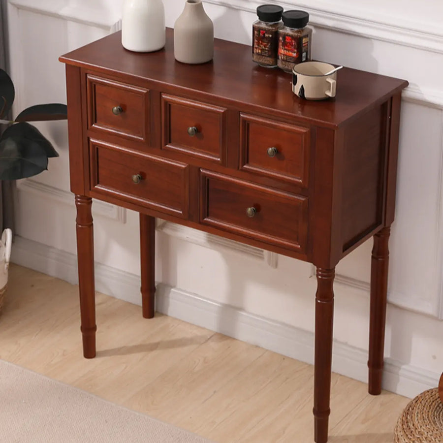 Storage Rectangular Wood Walnut Console Table with Drawers
