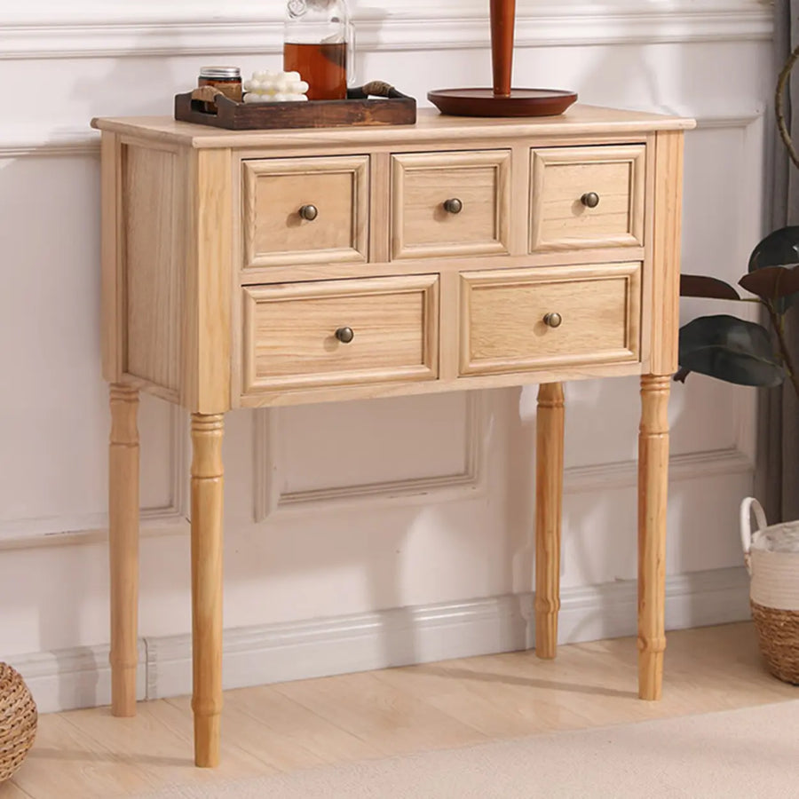 Storage Rectangular Wood Walnut Console Table with Drawers